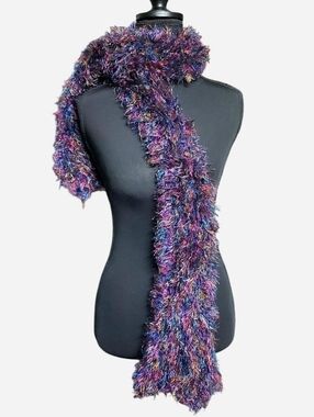 Y2K Fuzzy Scarf Womens One Size 56" Purple Blue Pink Boho Soft Festival Colorful